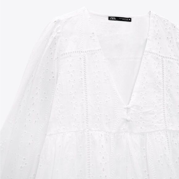 Zara Embroidered Dress White New - Picture 2 of 9